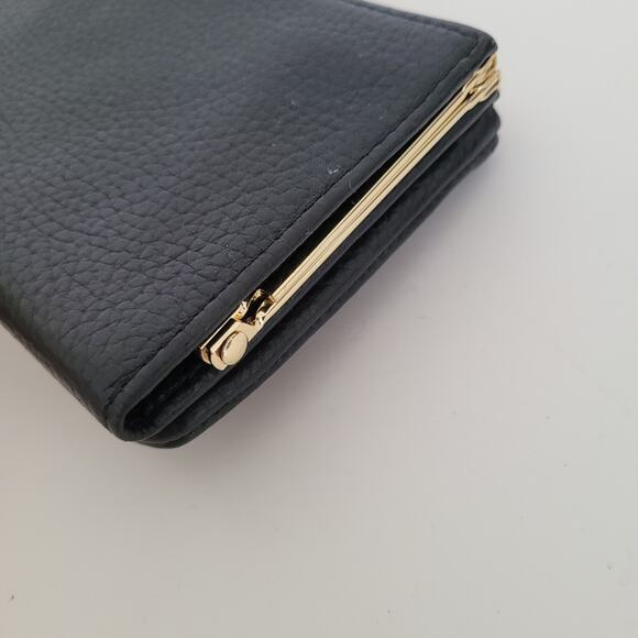 Samantha Thavasa Zip Kisslock Geniue Pebble Leather Wallet Black Boho Quality - Picture 8 of 11
